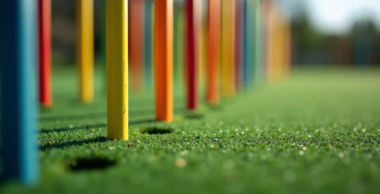 Multiple practice stations using alignment sticks on driving range