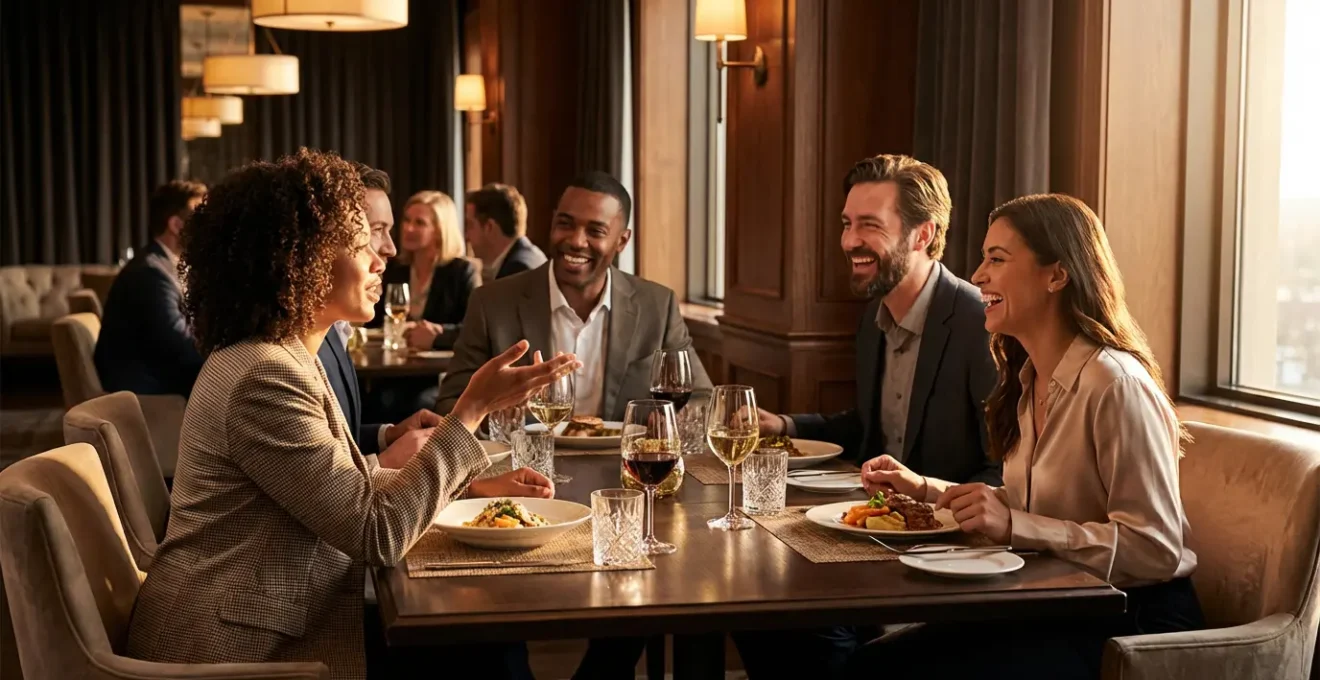 Members enjoying upscale dining at country club restaurant