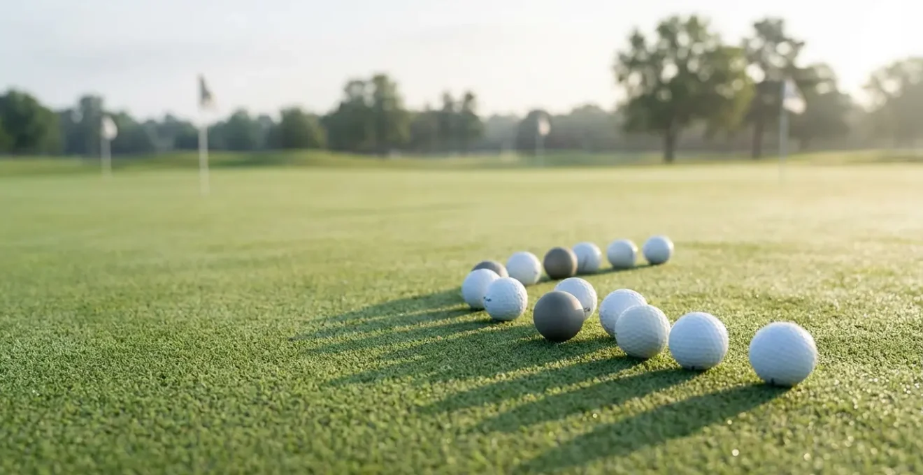 Premium golf balls arranged on pristine practice green showing price value comparison