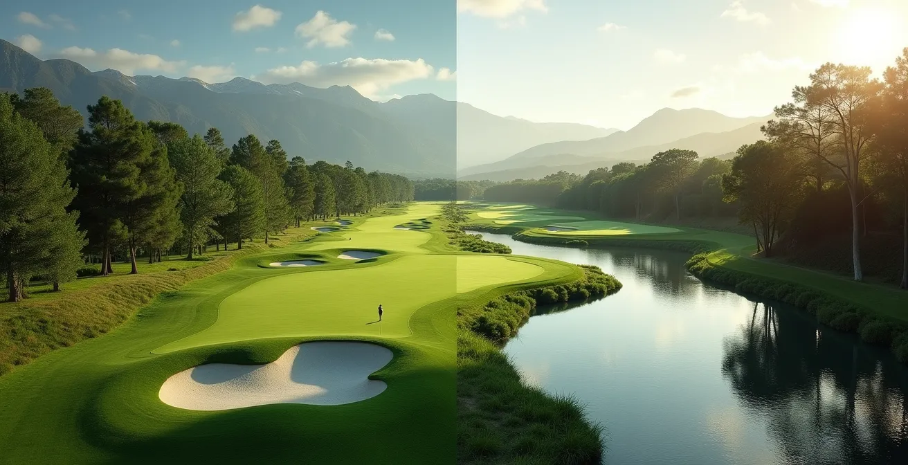 Visual comparison of golf course features showing slope rating difficulty indicators