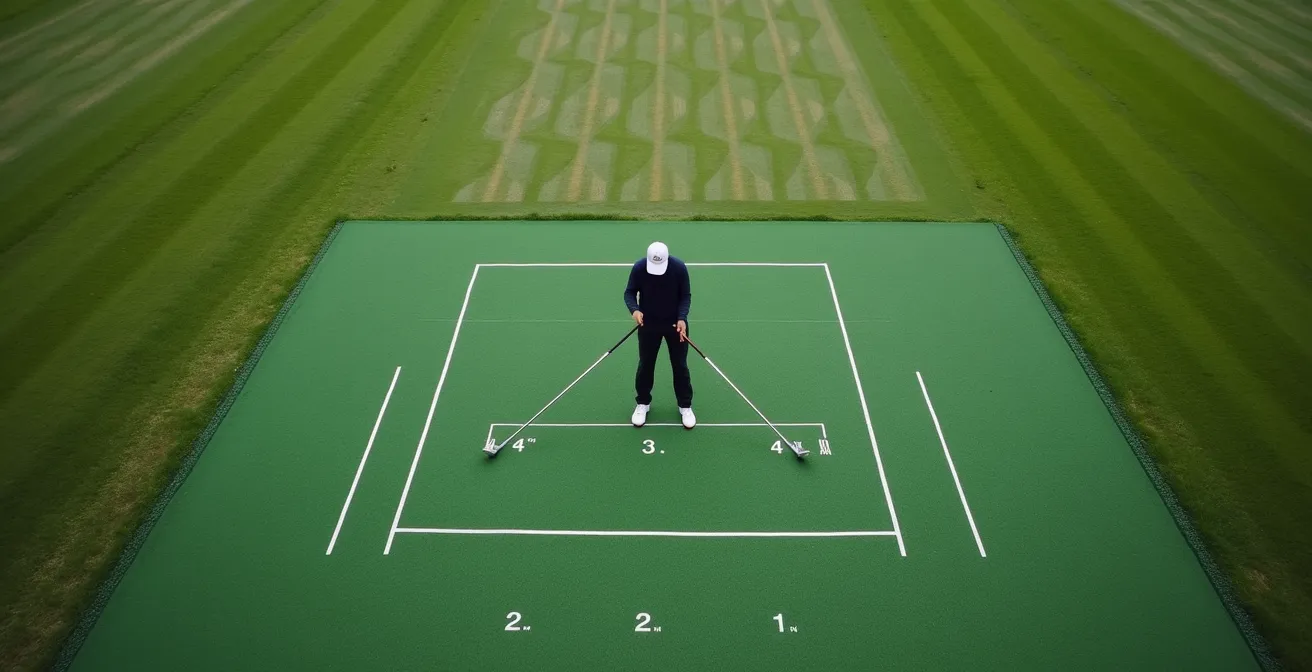 Overhead view of a golfer demonstrating centered rotation without any lateral sway