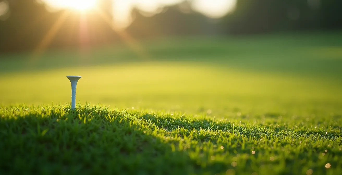 Professional golfer carefully examining ground conditions within the legal teeing area