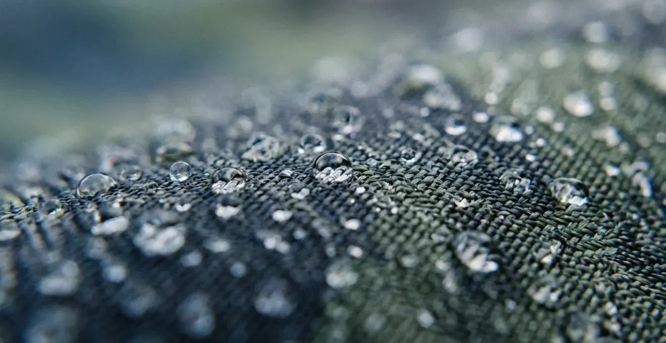 Close-up macro view of waterproof membrane textile fibers