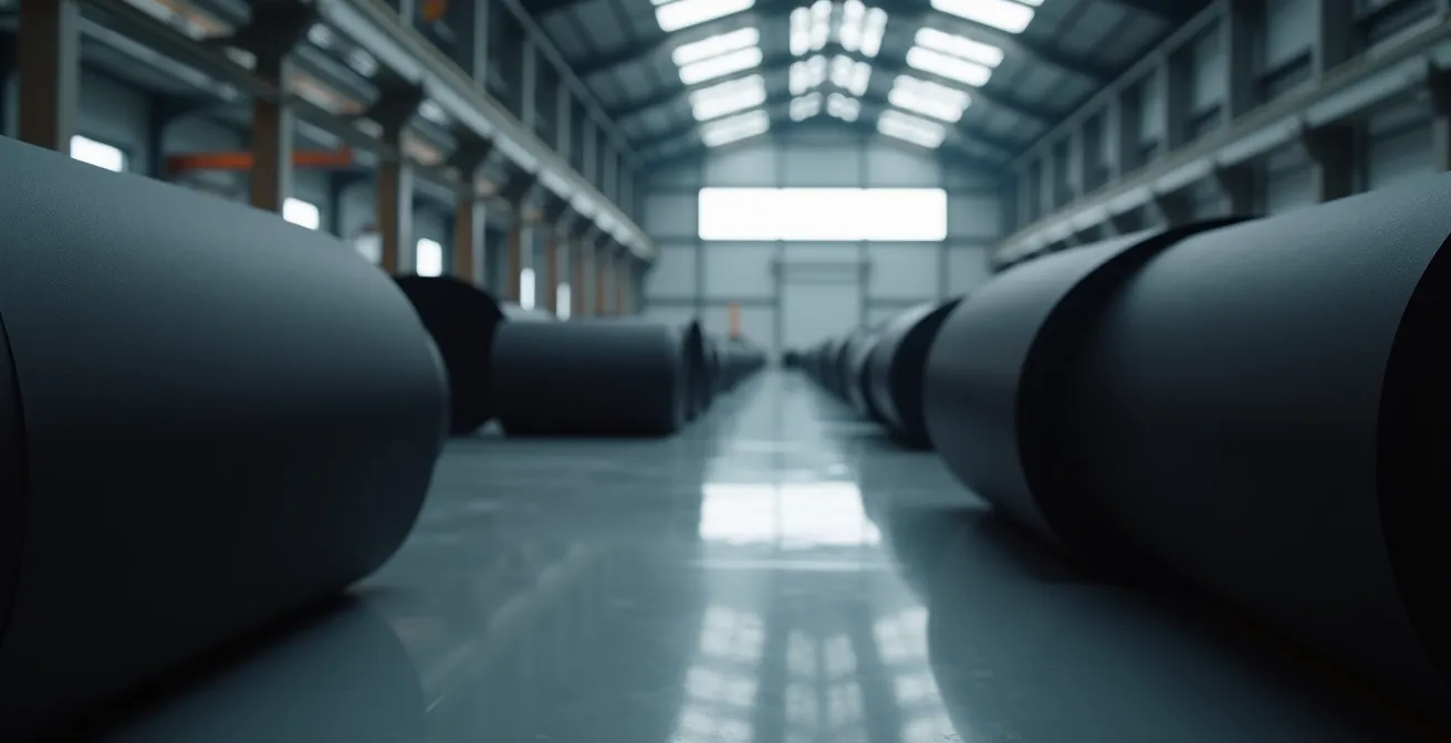 Wide angle view of graphite shaft manufacturing facility with carbon fiber rolls