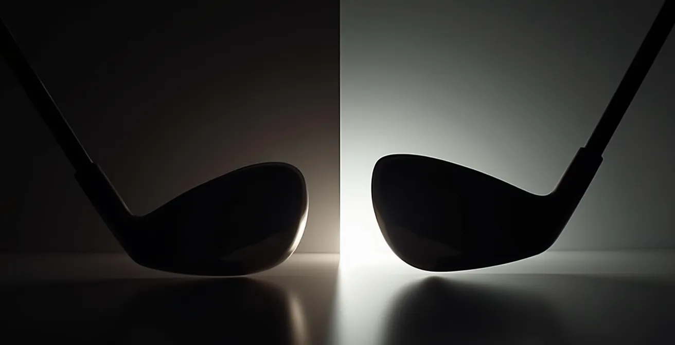 Side-by-side profile view of classic titanium and modern carbon composite driver aerodynamics