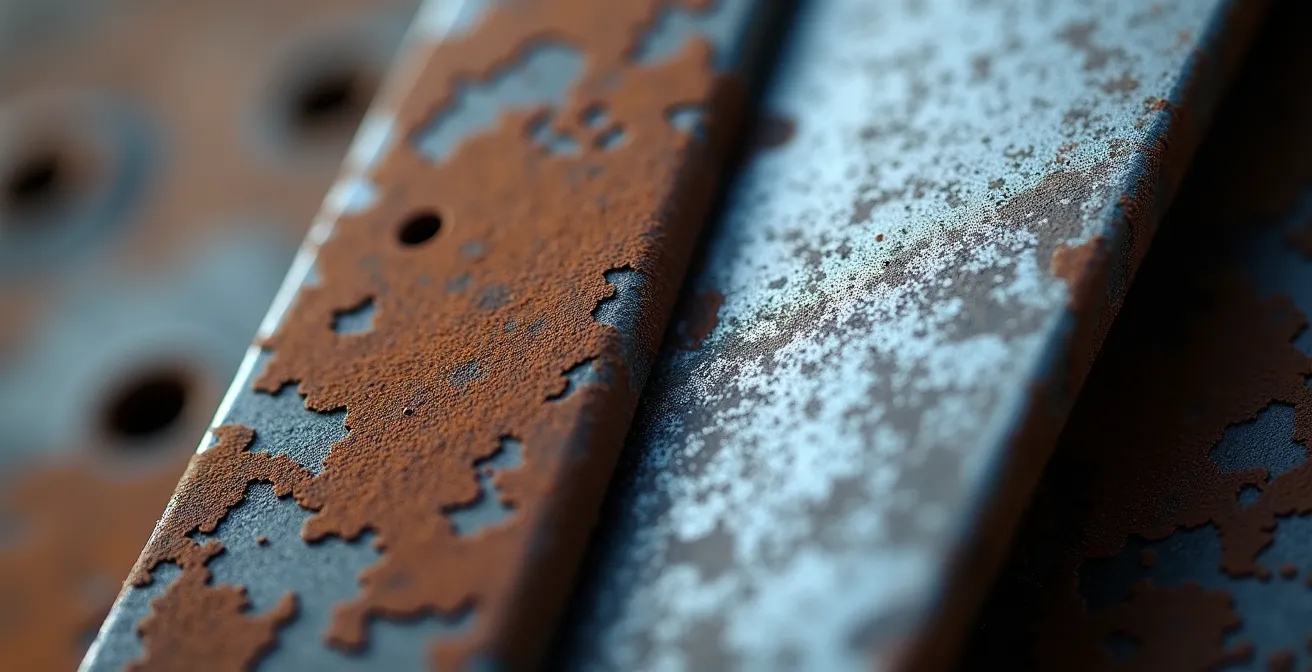 Extreme macro photograph showing the groove edge difference between raw and chrome wedge faces