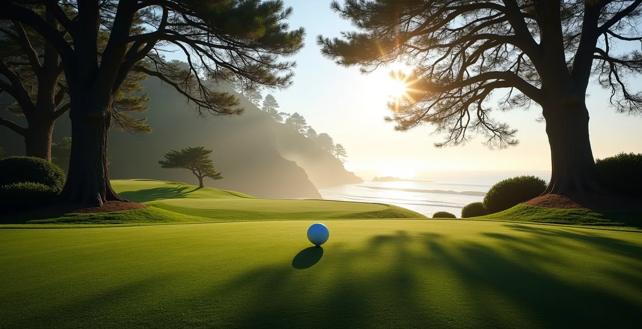 Tree-lined fairway at Spyglass Hill contrasting with Pebble Beach's coastal setting