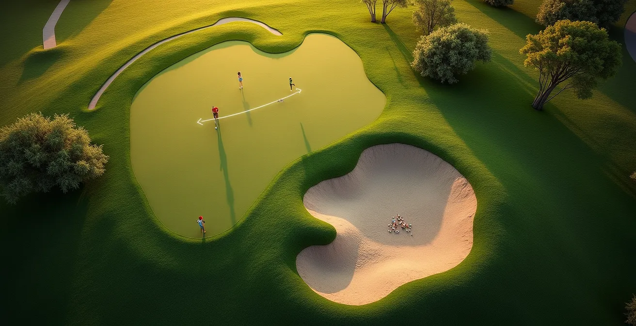 Aerial view of golf course showing strategic routing and hazard avoidance