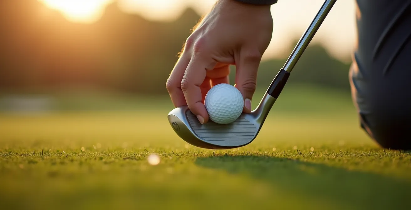 High-speed capture of golf ball impact on titanium driver face showing compression