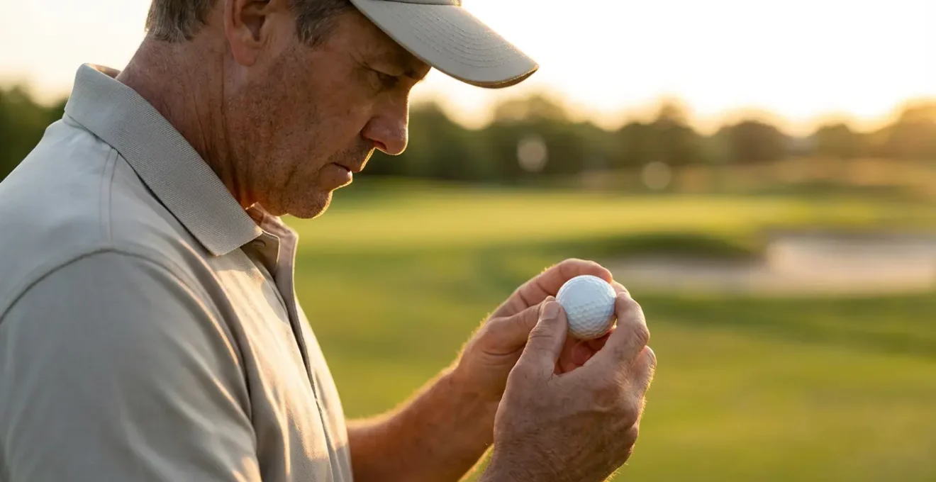 Professional golfer examining premium urethane golf ball on pristine green