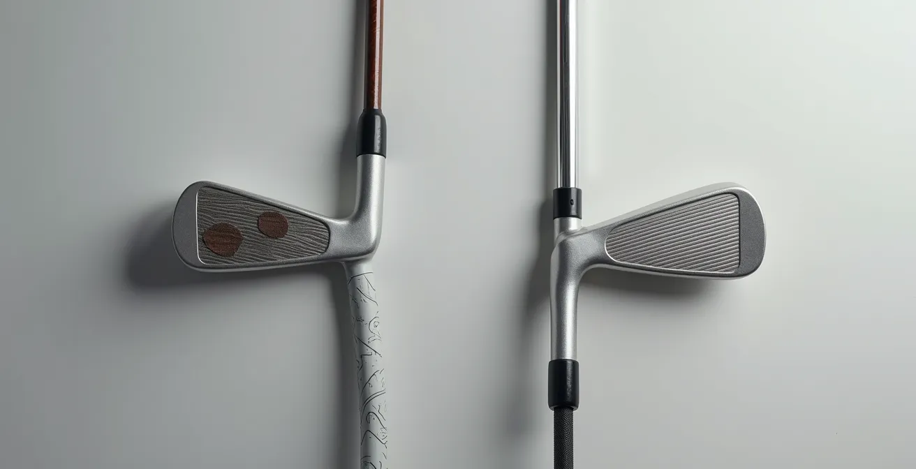 Side-by-side comparison of a worn, shiny golf grip and a new, textured golf grip