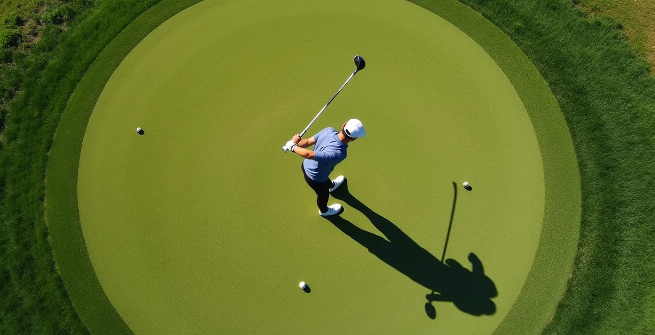 Aerial view demonstrating X-factor hip and shoulder separation in golf swing